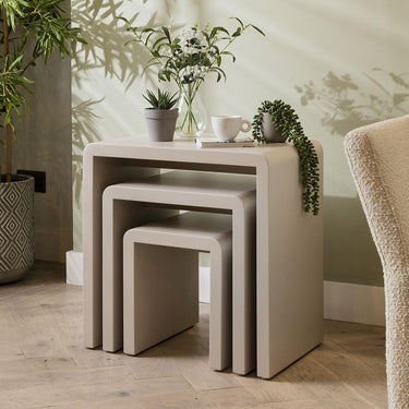 Quatropi Set of 3 Nesting Side Lamp Tables Nest of Tables Matte White Chalk 60cm