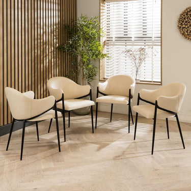 Quatropi Set of 4 Contemporary Faux Leather Carver Dining Chairs Cream Cream