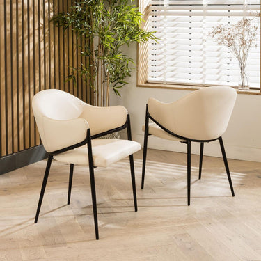 Quatropi Set of 4 Contemporary Faux Leather Carver Dining Chairs Cream Cream