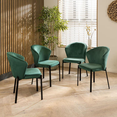 Quatropi Set of 4 Contemporary Velvet Dining Chairs Green Fabric Black Legs