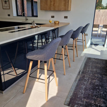 Quatropi Set of 4 Kitchen Counter Island Bar Stools with Backs Grey Fabric