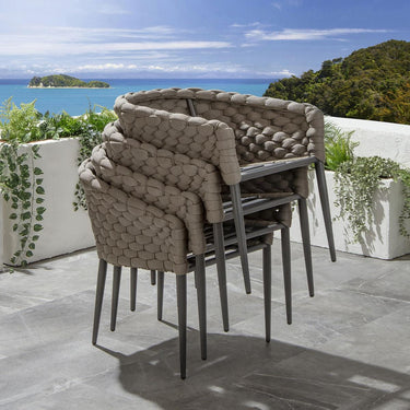 Quatropi Set of 4 Luxury Outdoor Patio Garden Dining Chairs Cushion Rope Beige