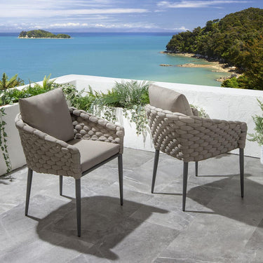 Quatropi Set of 4 Luxury Outdoor Patio Garden Dining Chairs Cushion Rope Beige