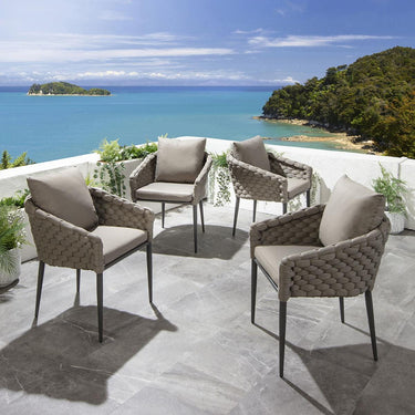 Quatropi Set of 4 Luxury Outdoor Patio Garden Dining Chairs Cushion Rope Beige
