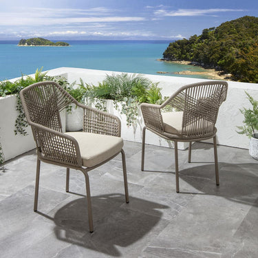 Quatropi Set of 4 Luxury Outdoor Patio Garden Dining Chairs Rope Weave Beige