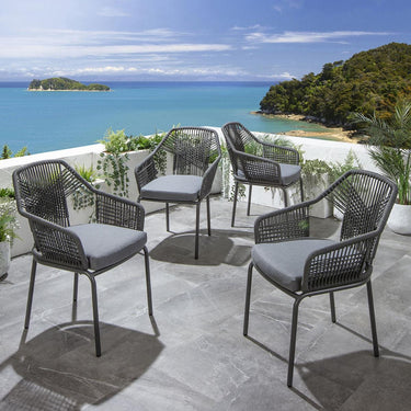 Quatropi Set of 4 Luxury Outdoor Patio Garden Dining Chairs Rope Weave Grey