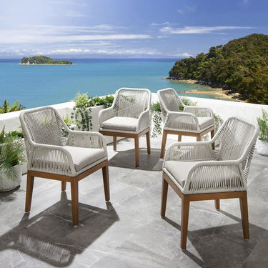 Quatropi Set of 4 Luxury Outdoor Patio Garden Dining Chairs Wood Effect Cream