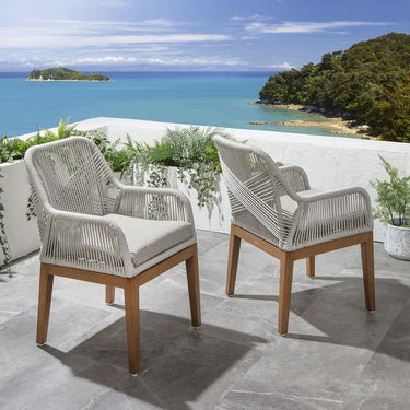 Quatropi Set of 4 Luxury Outdoor Patio Garden Dining Chairs Wood Effect Cream