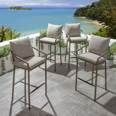 Quatropi Set of 4 Modern Aluminium Outdoor Garden Bar Stools Chairs Cream