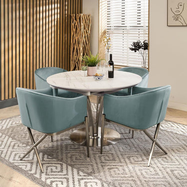 Quatropi Set of 4 Modern Carver Dining Chairs with Arms Teal Velvet Silver Legs