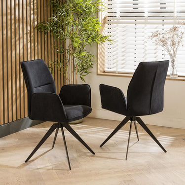 Quatropi Set of 4 Modern Dining Chairs with Arms Carver Swivel Base Black Fabric
