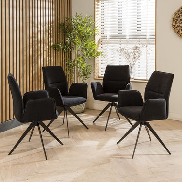 Quatropi Set of 4 Modern Dining Chairs with Arms Carver Swivel Base Black Fabric