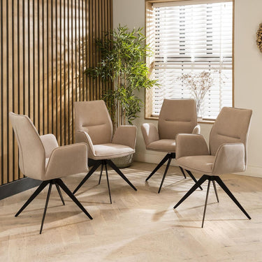 Quatropi Set of 4 Modern Dining Chairs with Arms Carver Swivel Base Mink Velvet