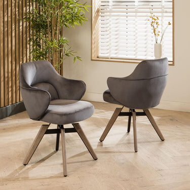 Quatropi Set of 4 Modern Industrial Swivel Velvet Dining Chairs Grey Fabric