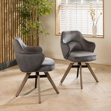 Quatropi Set of 4 Modern Industrial Swivel Velvet Dining Chairs Grey Fabric