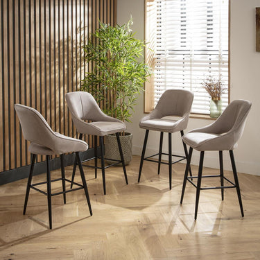 Quatropi Set of 4 Modern Kitchen Breakfast Bar Stool Chair with Back Beige Fabric