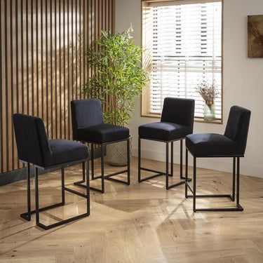 Quatropi Set of 4 Modern Kitchen Breakfast Bar Stool Chair with Back Black Fabric