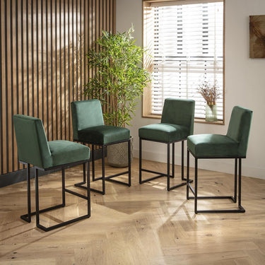 Quatropi Set of 4 Modern Kitchen Breakfast Bar Stool Chair with Back Green Velvet