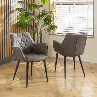 Quatropi Set of 4 Modern Kitchen Dining Room Chairs with Arms Dark Grey Fabric