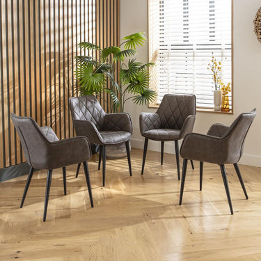 Quatropi Set of 4 Modern Kitchen Dining Room Chairs with Arms Dark Grey Fabric