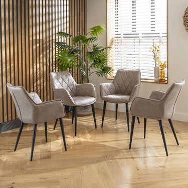 Quatropi Set of 4 Modern Kitchen Dining Room Chairs with Arms Light Grey Fabric