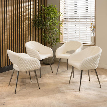 Quatropi Set of 4 Modern Leather Carver Dining Room Chairs with Arms White