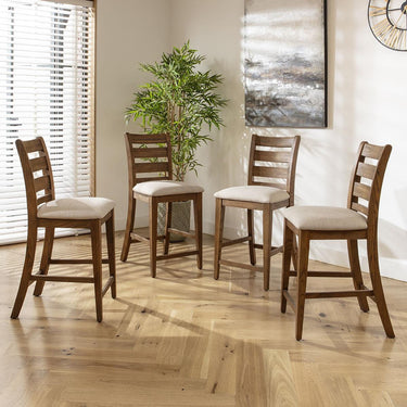 Quatropi Set of 4 Modern Solid Wood Counter Bar Stools with Backs Padded Cream