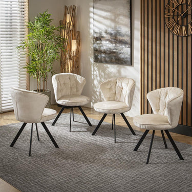 Quatropi Set of 4 Modern Swivel Dining Chairs Premium Cream Fabric