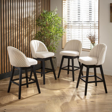 Quatropi Set of 4 Swivel Kitchen Breakfast Bar Stool Chair with Back Cream Velvet