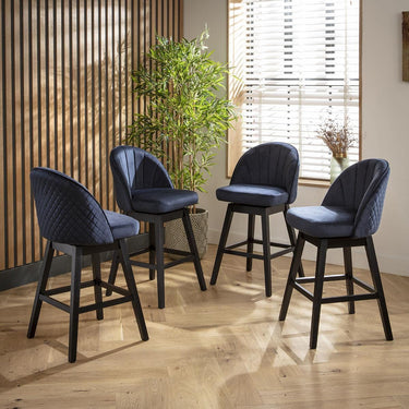Quatropi Set of 4 Swivel Kitchen Breakfast Bar Stool Chair with Back Navy Velvet