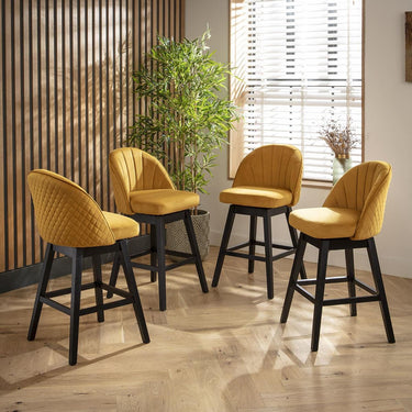 Quatropi Set of 4 Swivel Kitchen Breakfast Bar Stool Chair with Back Yellow Velvet