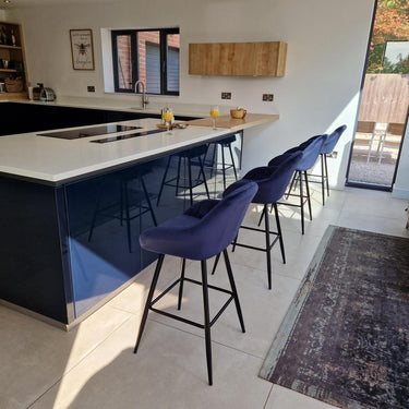 Quatropi Set of 4 Velvet Kitchen Counter Island Bar Stools with Backs Navy Blue