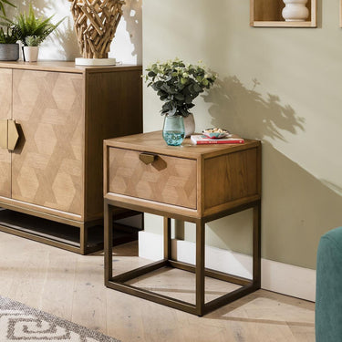 Quatropi Side Lamp Bedside Table Nightstand with Drawer Wood & Gold Brown 50cm