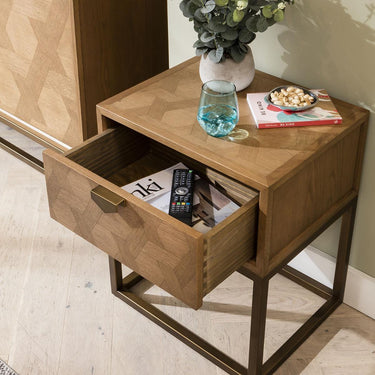 Quatropi Side Lamp Bedside Table Nightstand with Drawer Wood & Gold Brown 50cm