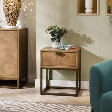 Quatropi Side Lamp Bedside Table Nightstand with Drawer Wood & Gold Brown 50cm