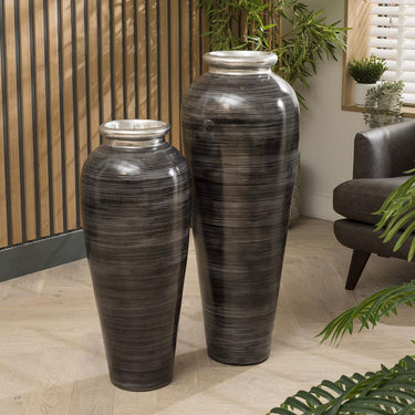 Quatropi Silver and black Terracotta Lip Pot ( Set of 2 ) 100cm, 80cm