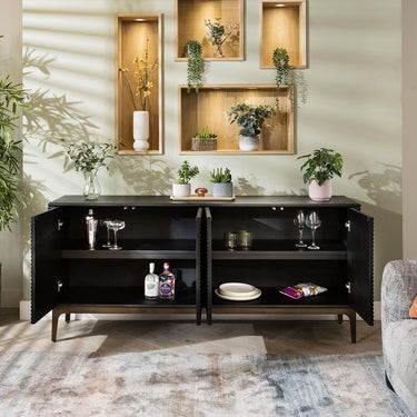 Quatropi Sleek 4 Door Sideboard Storage Cabinet Black Oak Fluted Ribbed 180cm