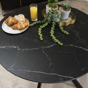 Quatropi Small 4 Seater Round Dining Table Black Ceramic Marble Modern Bistro 90cm