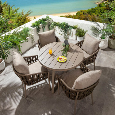 Quatropi Small 4 Seater Round Outdoor Garden Dining Table Beige 100cm