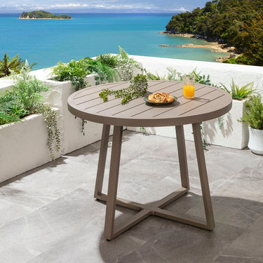 Quatropi Small 4 Seater Round Outdoor Garden Dining Table Beige 100cm