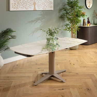 Quatropi Small Ceramic Marble Extendable Dining Table for 4 to 6 White & Beige 120-160cm