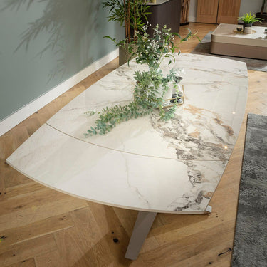Quatropi Small Ceramic Marble Extendable Dining Table for 4 to 6 White & Beige 120-160cm