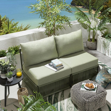 Quatropi Small Luxury Garden Sofa Modular 2 Seat Outdoor Patio Green Rope Weave