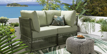 Quatropi Small Luxury Garden Sofa Modular 2 Seat Outdoor Patio Green Rope Weave