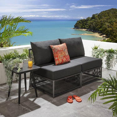 Quatropi Small Luxury Garden Sofa Modular 2 Seat Outdoor Patio Grey Rope Weave