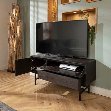 Quatropi Small Wooden TV Stand Cabinet Freestanding Wall Media Unit Dark 125cm