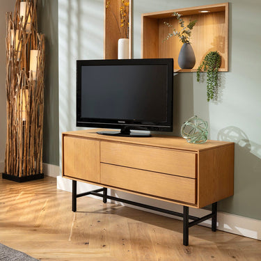 Quatropi Small Wooden TV Stand Cabinet Freestanding Wall Media Unit Light 125cm