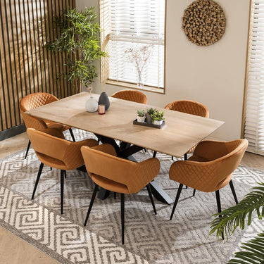 Quatropi Solid Natural Wood Dining Table And 6 Chairs Dining Set Orange 190cm