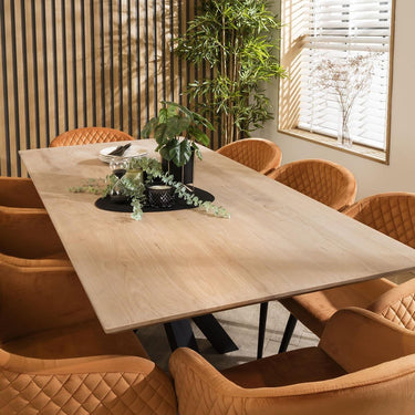 Quatropi Solid Natural Wood Dining Table And 8 Chairs Dining Set Orange 190cm