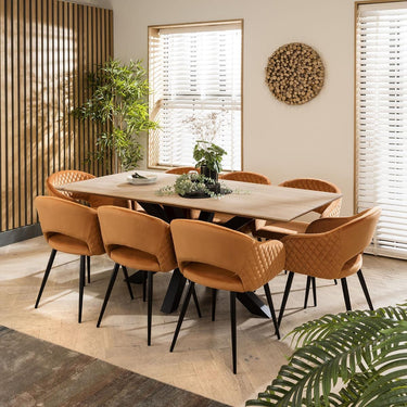 Quatropi Solid Natural Wood Dining Table And 8 Chairs Dining Set Orange 190cm